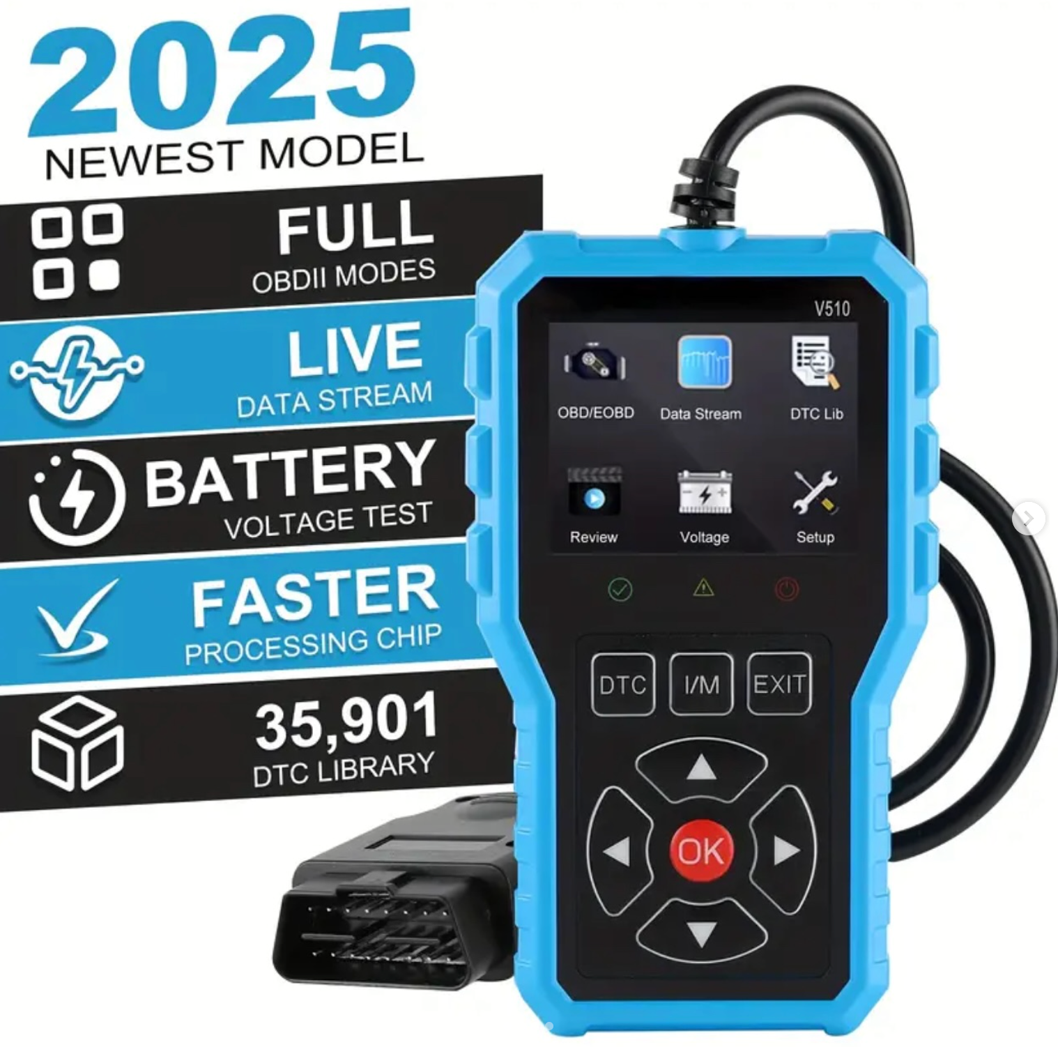 OBD2 Diagnostic Scan Tool Live Data Stream Battery Voltage Test,