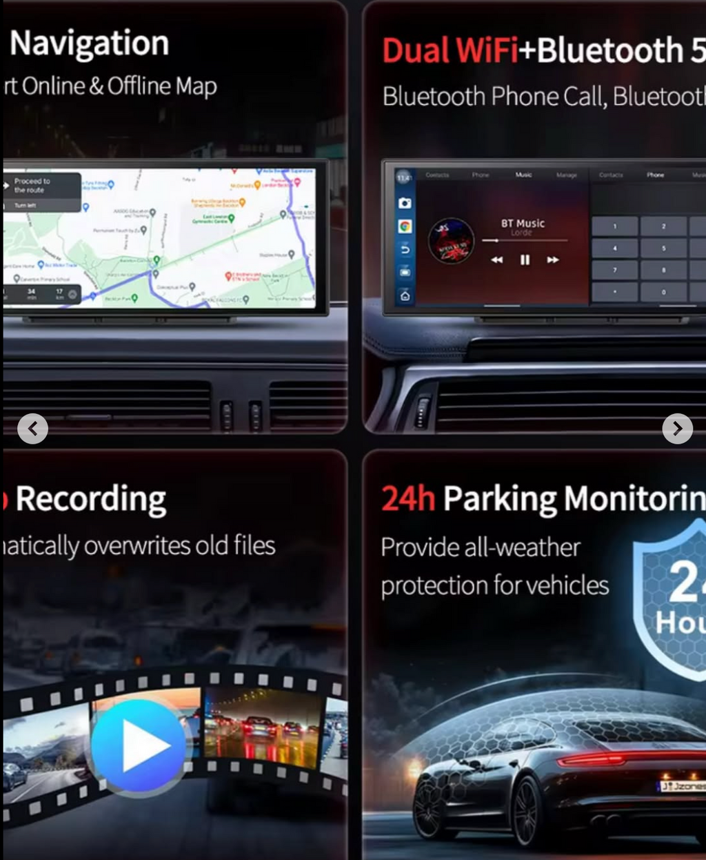 Android screen, size 11.4, with a dash cam, front and rear camera, among the features of