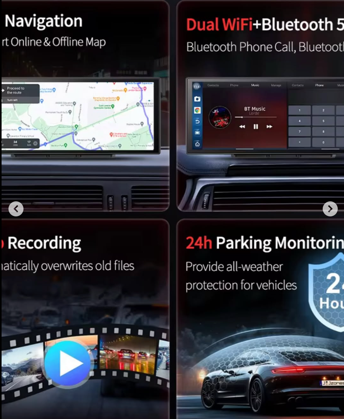 Android screen, size 11.4, with a dash cam, front and rear camera, among the features of