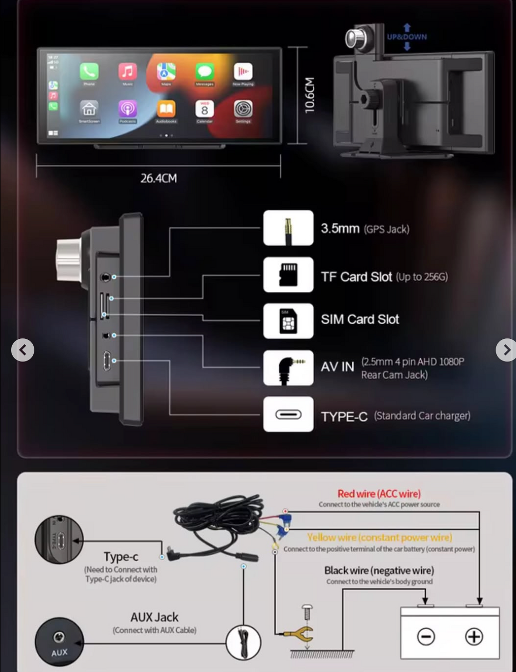 Android screen, size 11.4, with a dash cam, front and rear camera, among the features of