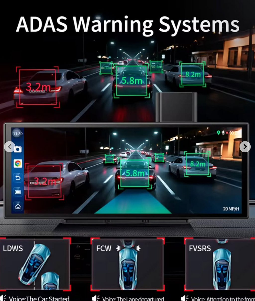 Android screen, size 11.4, with a dash cam, front and rear camera, among the features of