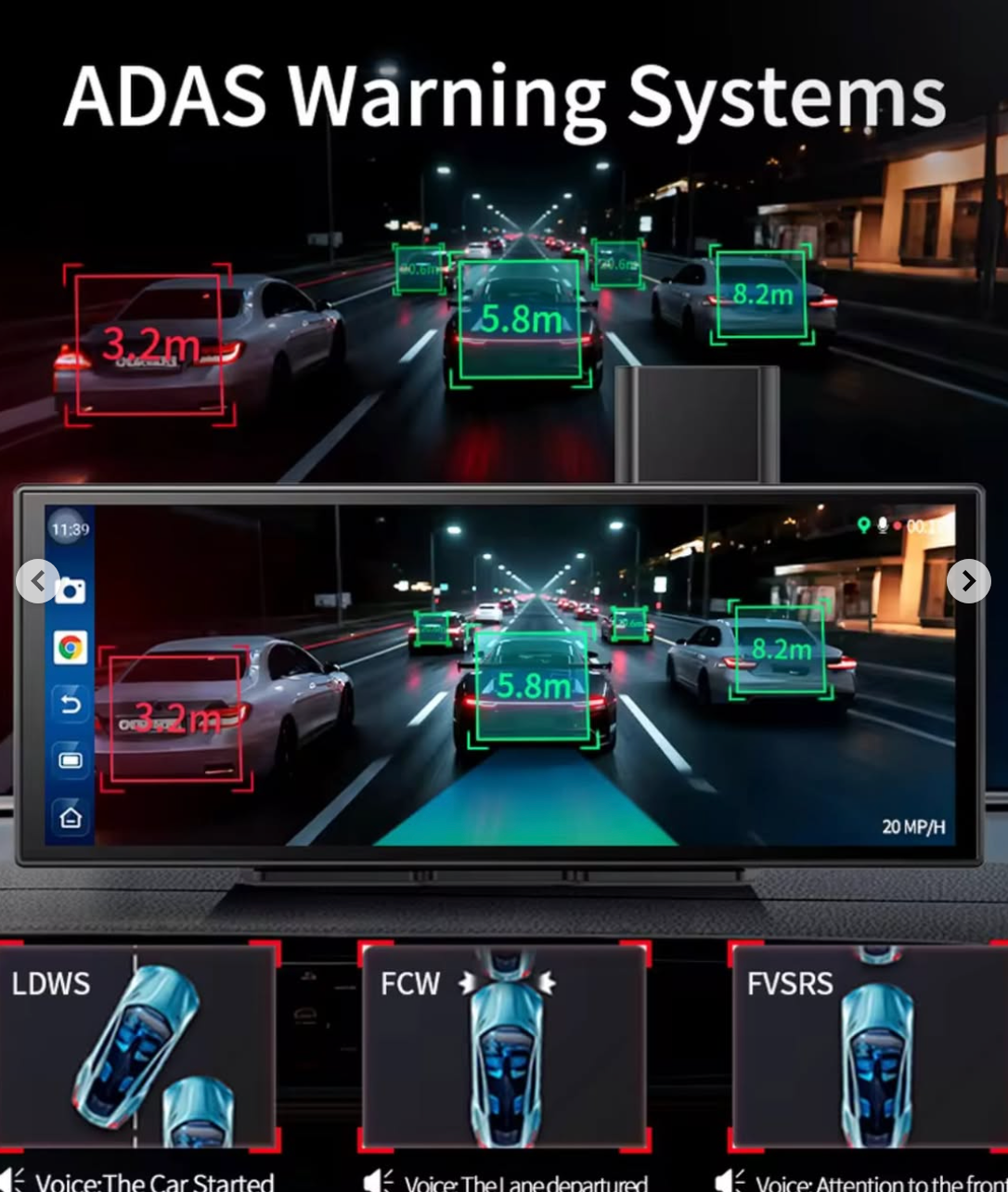 Android screen, size 11.4, with a dash cam, front and rear camera, among the features of