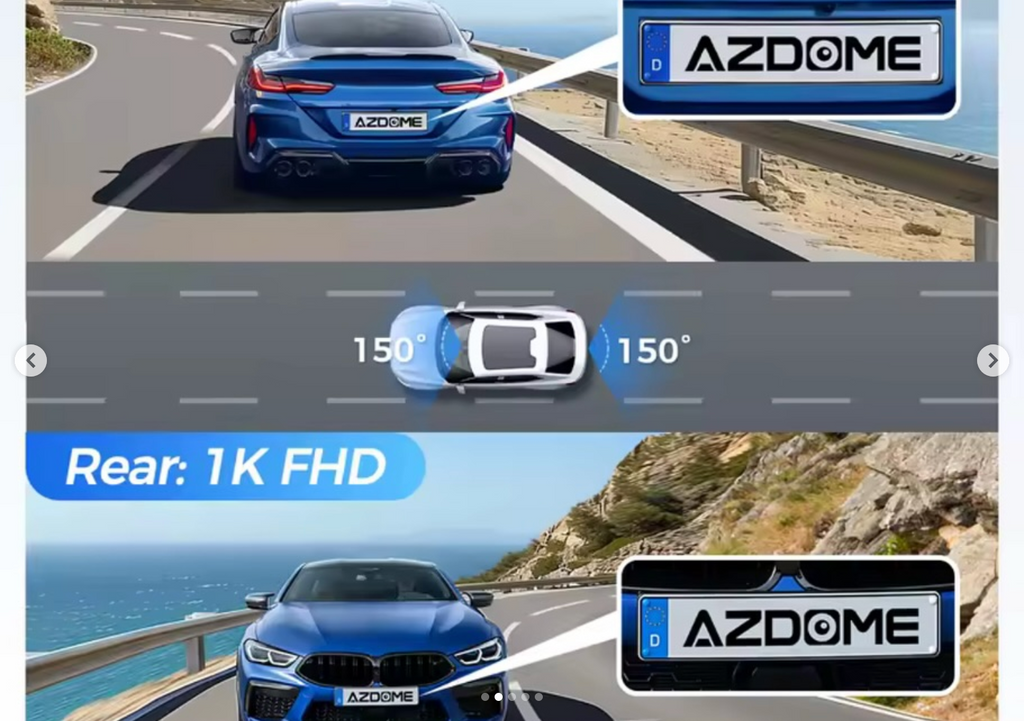 Azdome dash cam, 12-inch screen, rear camera
