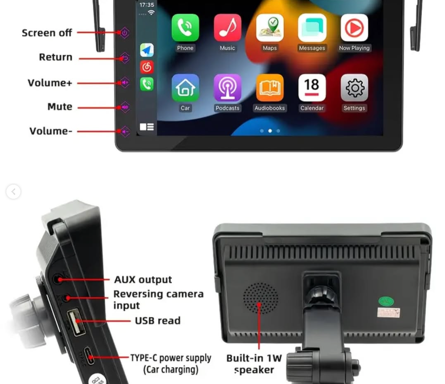 7-inch CarPlay screen with rear camera