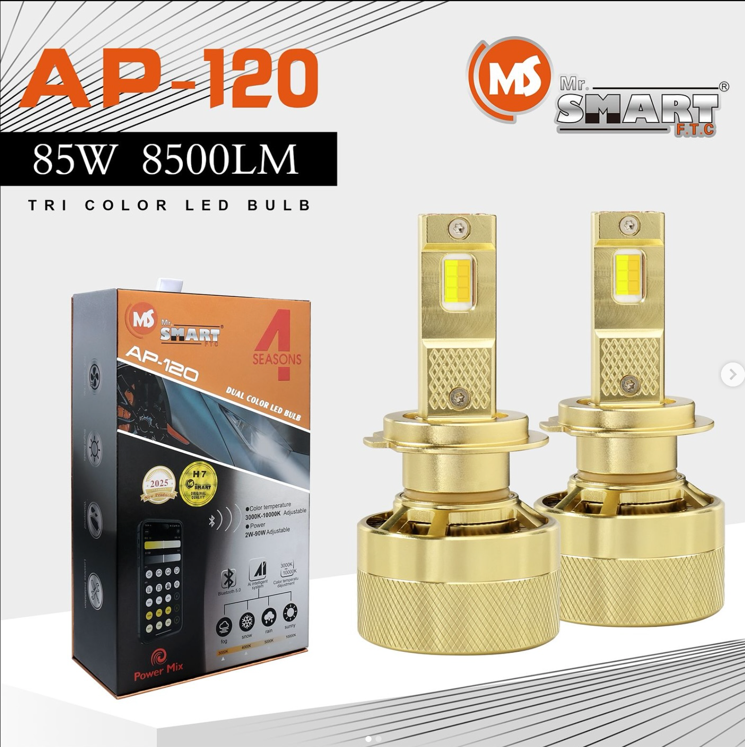 LED kit, 85 watts per bulb, three colors, Bluetooth