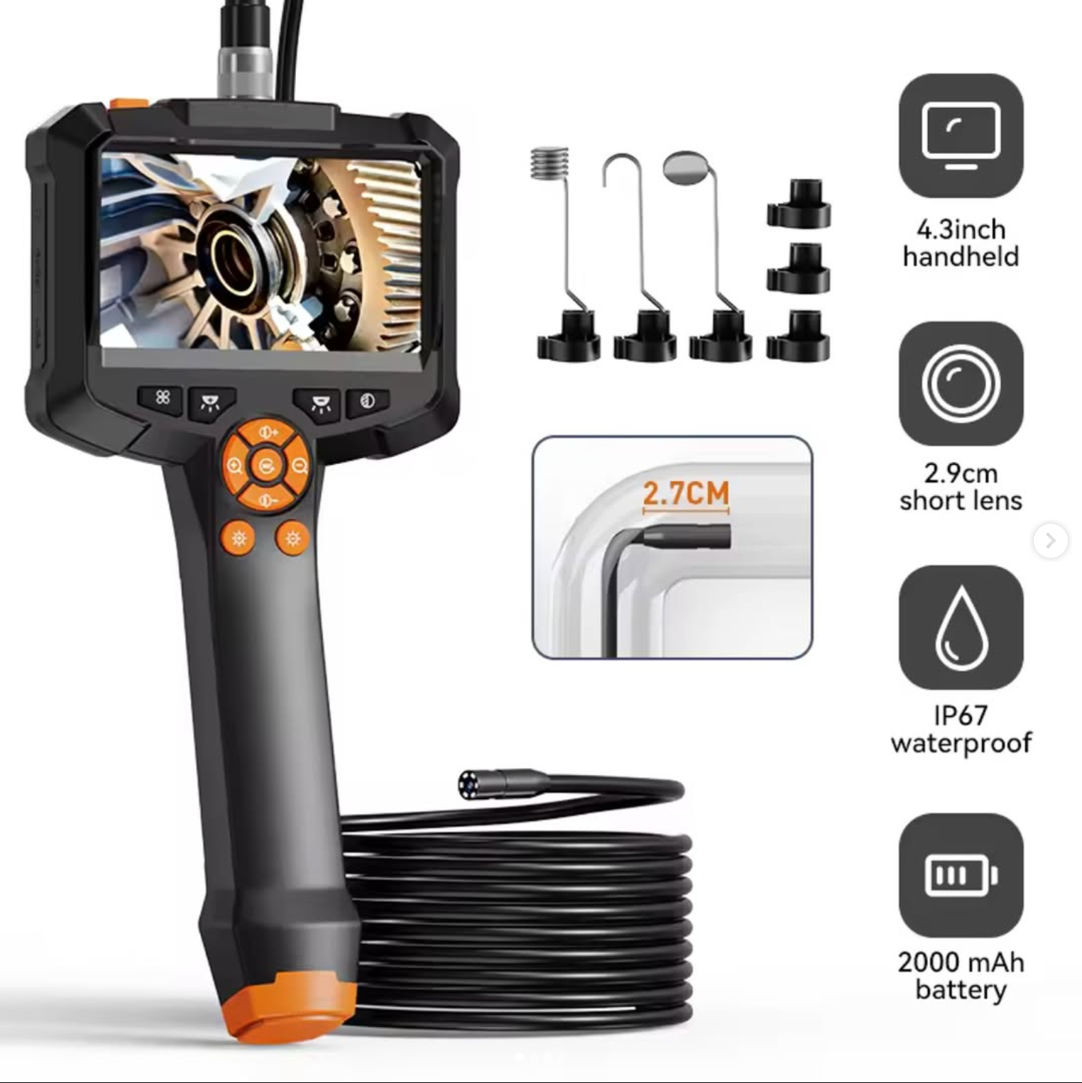 Waterproof camera scope with light and color screen
