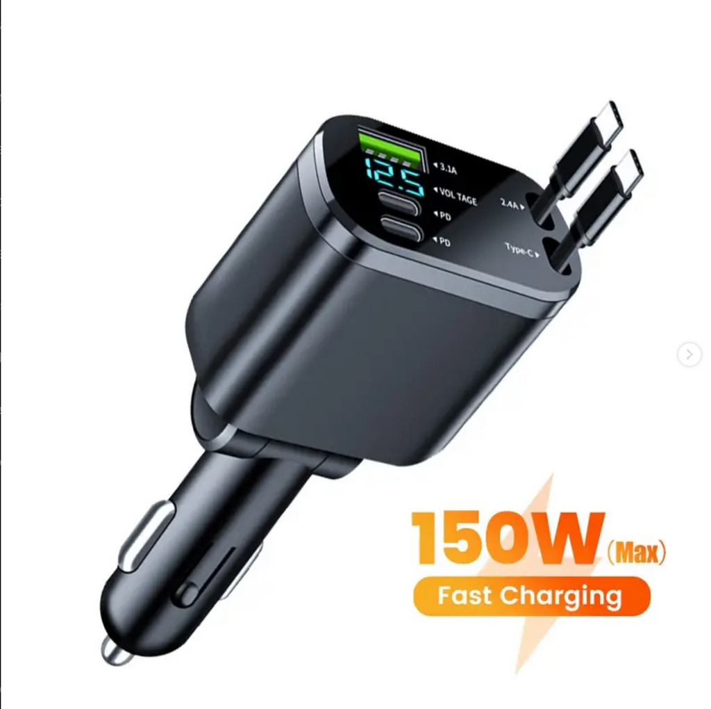 Foldable Car Charger with Dual Type-C Ports and USB Port