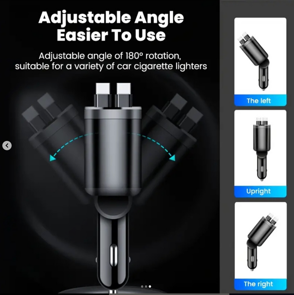Foldable Car Charger with Dual Type-C Ports and USB Port