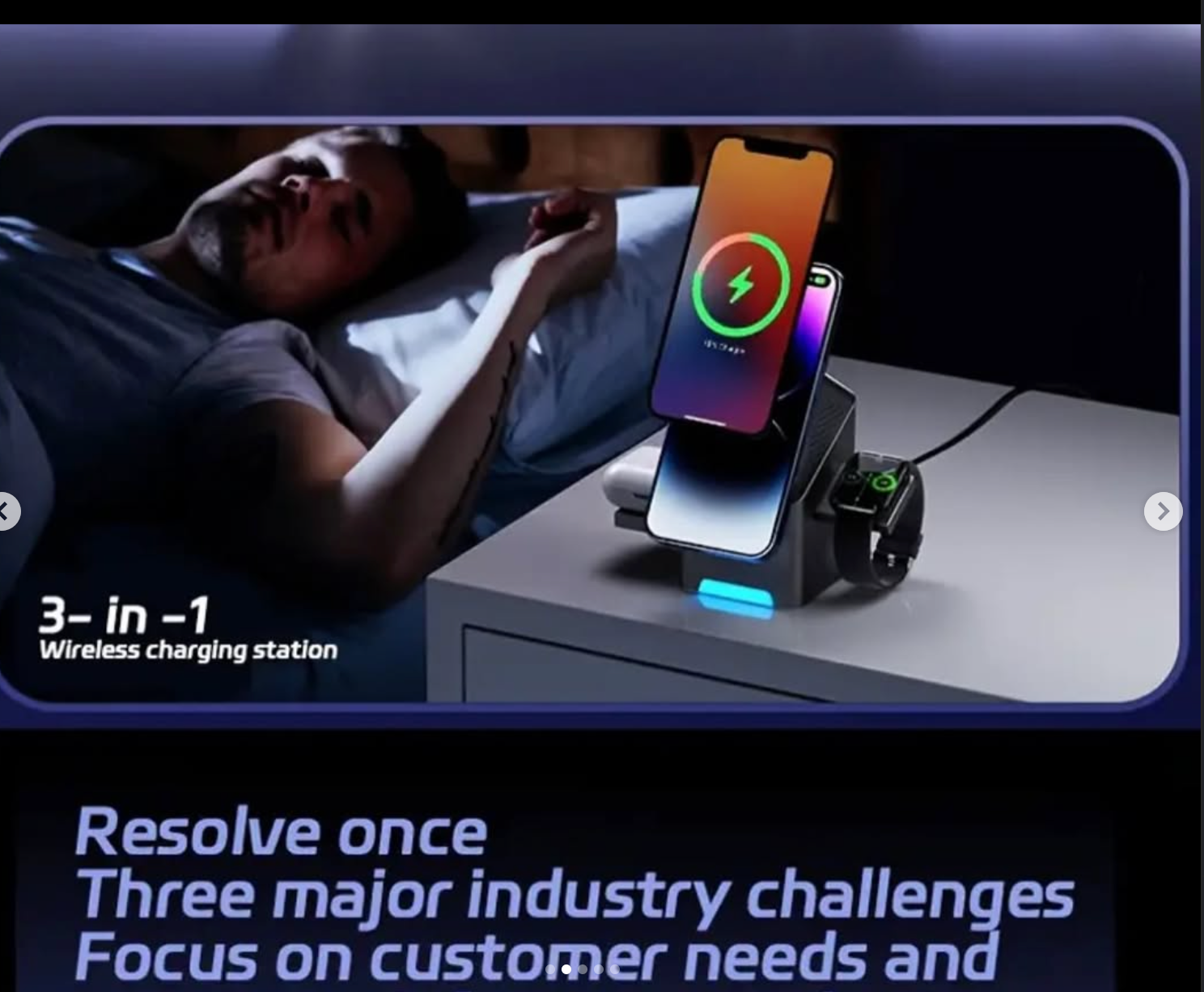 3 in 1 wireless charger charges phone, watch, and earphones simultaneously with 15W power