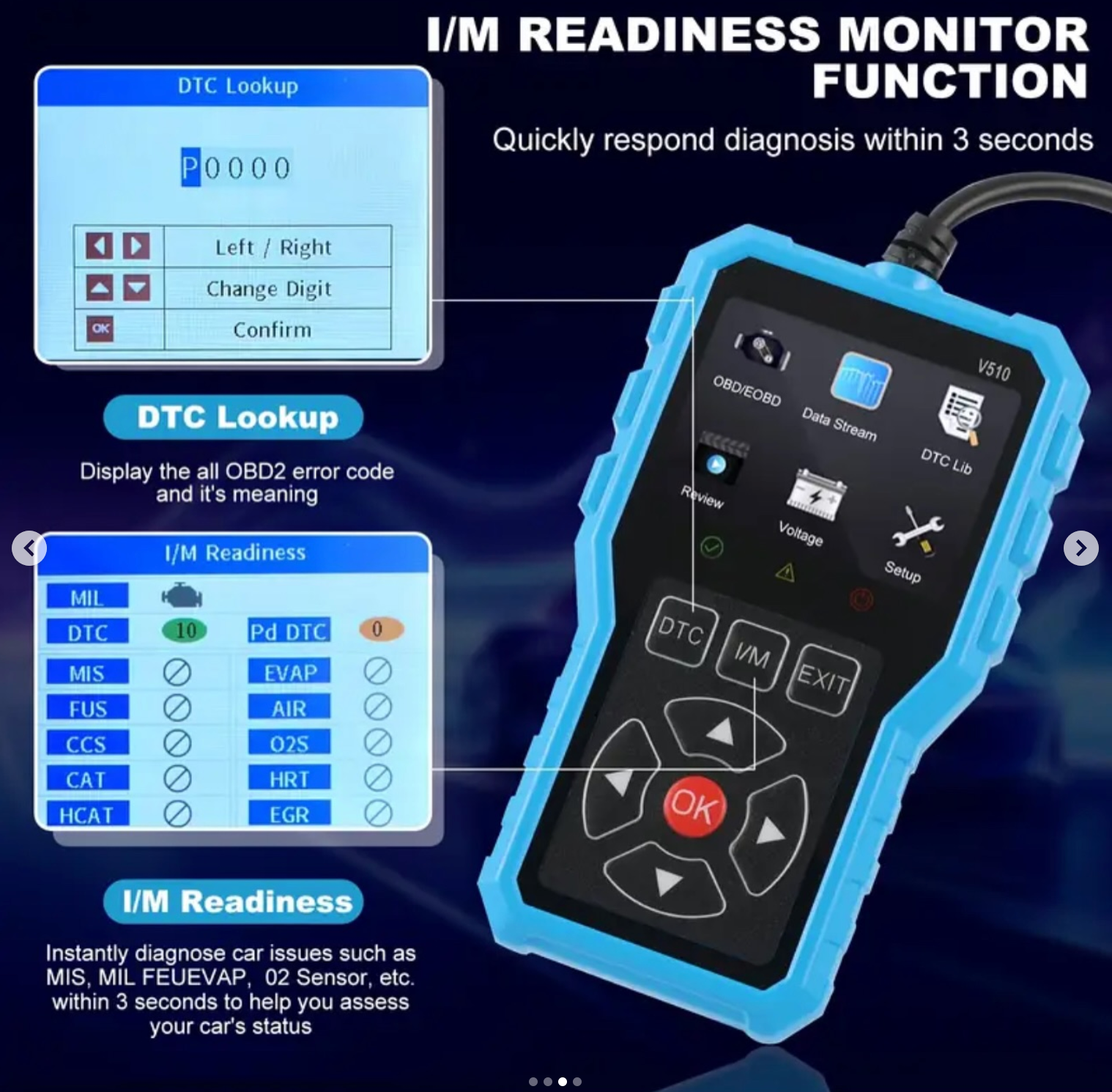 OBD2 Diagnostic Scan Tool Live Data Stream Battery Voltage Test,