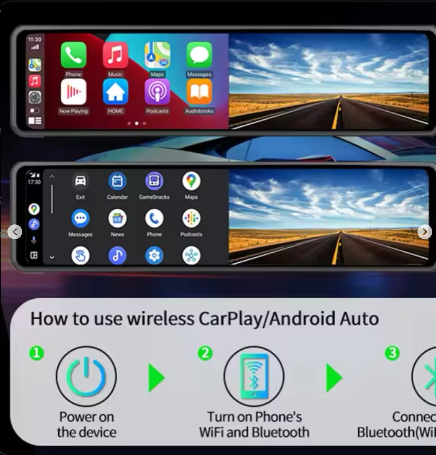 Dash cam with CarPlay, 4K video, Full HD rear