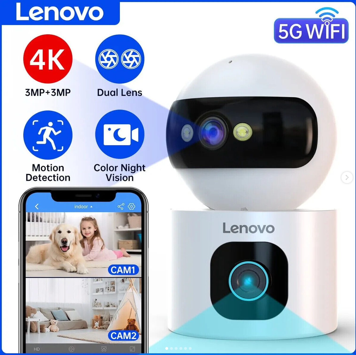 4K Home Monitoring Camera with 5G Network and Wi-Fi Connection