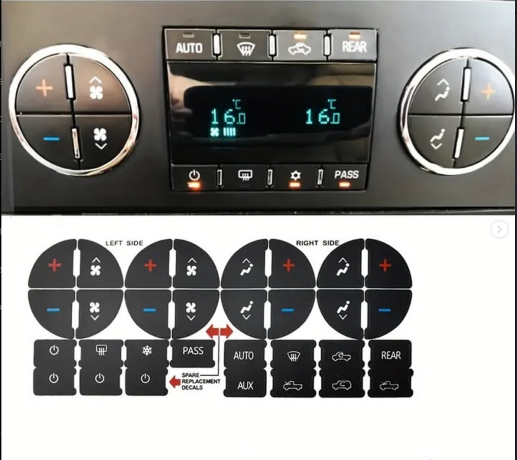 Air conditioning stickers for GMC and Chevy models from 2008 to 2014