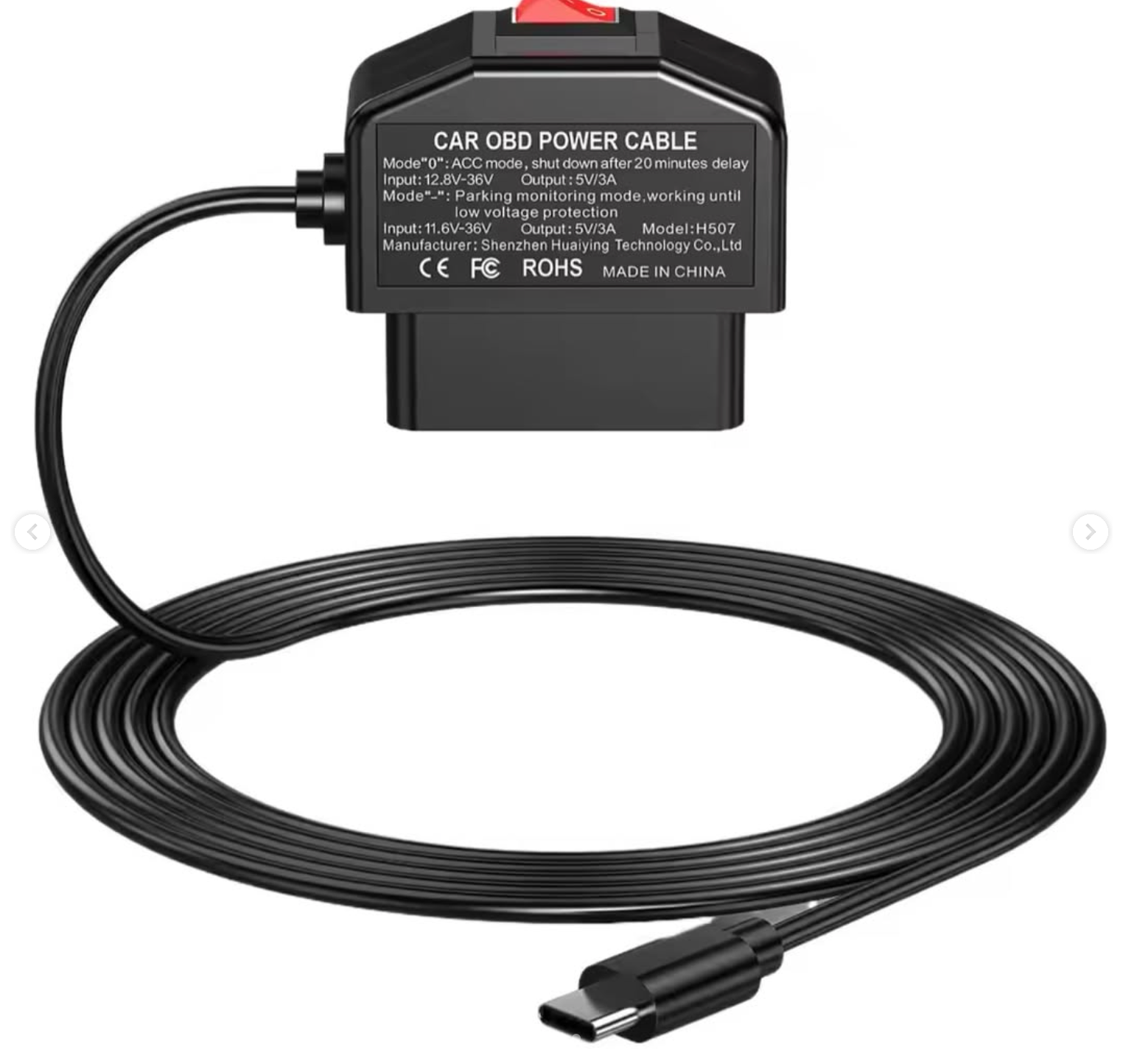 Our OBD power cable is a perfect match for all dashboard cameras with Type C port.