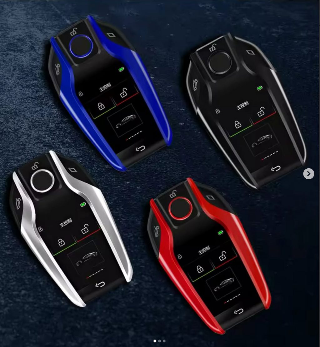 Universal LCD Smart Key with Keyless Entry and Car Location Tracking System Available in Red, Blue, Black, and Grey with Free Case