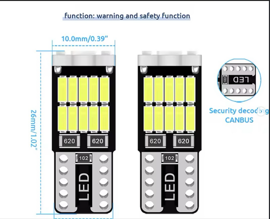Interior LED lights for cars with housings and license plates, white and yellow