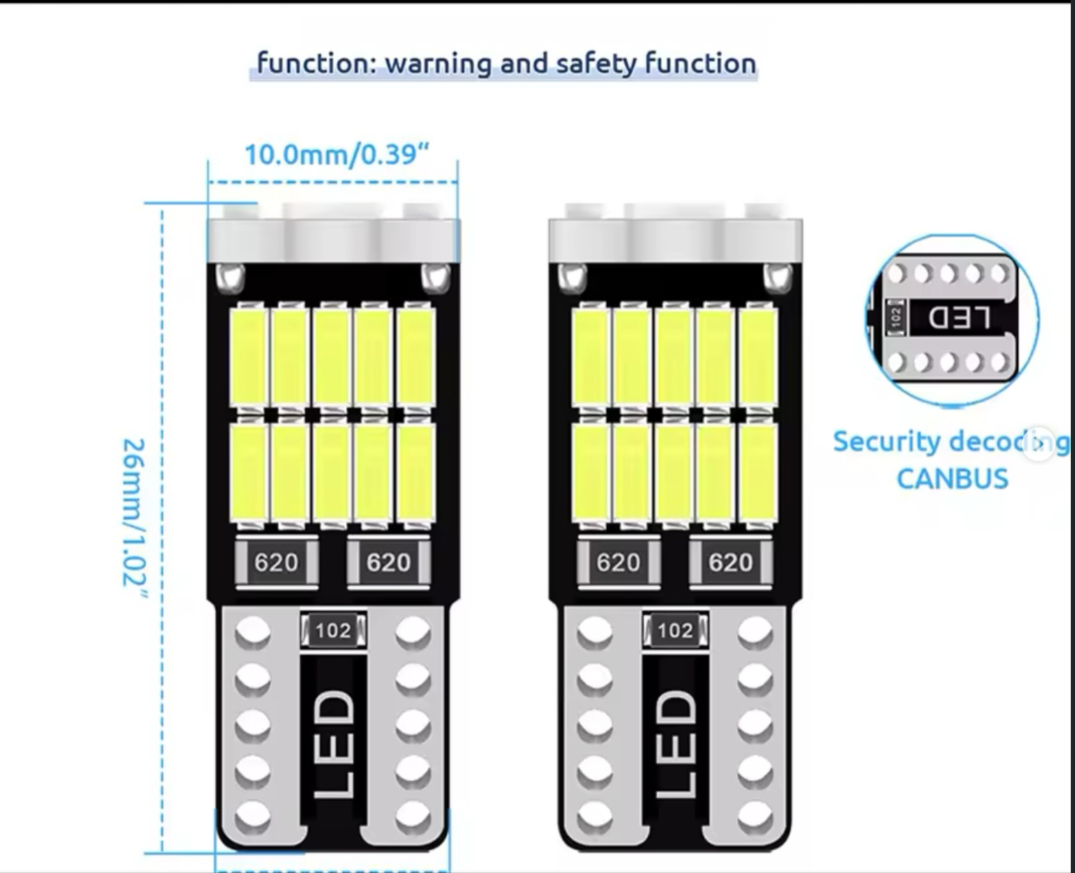 Interior LED lights for cars with housings and license plates, white and yellow