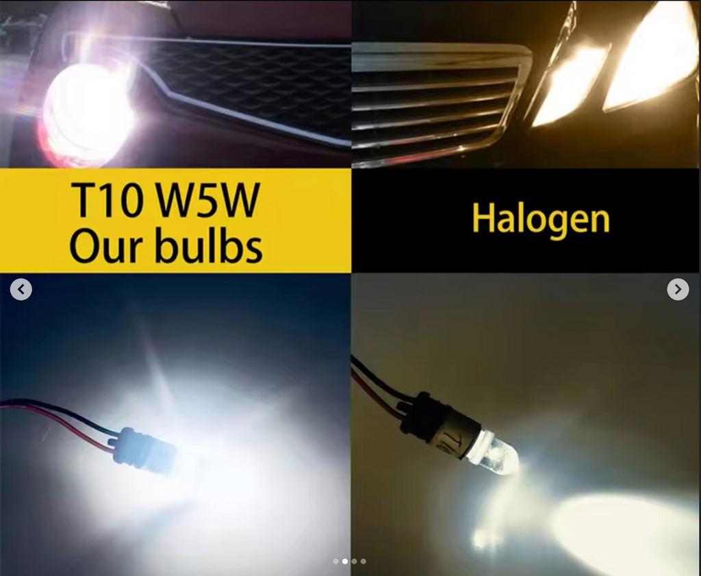 Interior LED lights for cars with housings and license plates, white and yellow