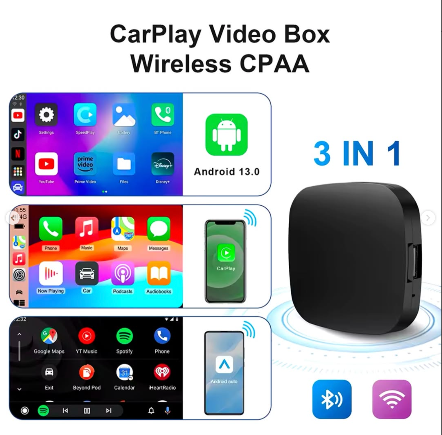 CarPlay 2-in-1, 32GB RAM, Android 13, without an internet connection, only on Wi-Fi, can be installed on screens that support CarPlay