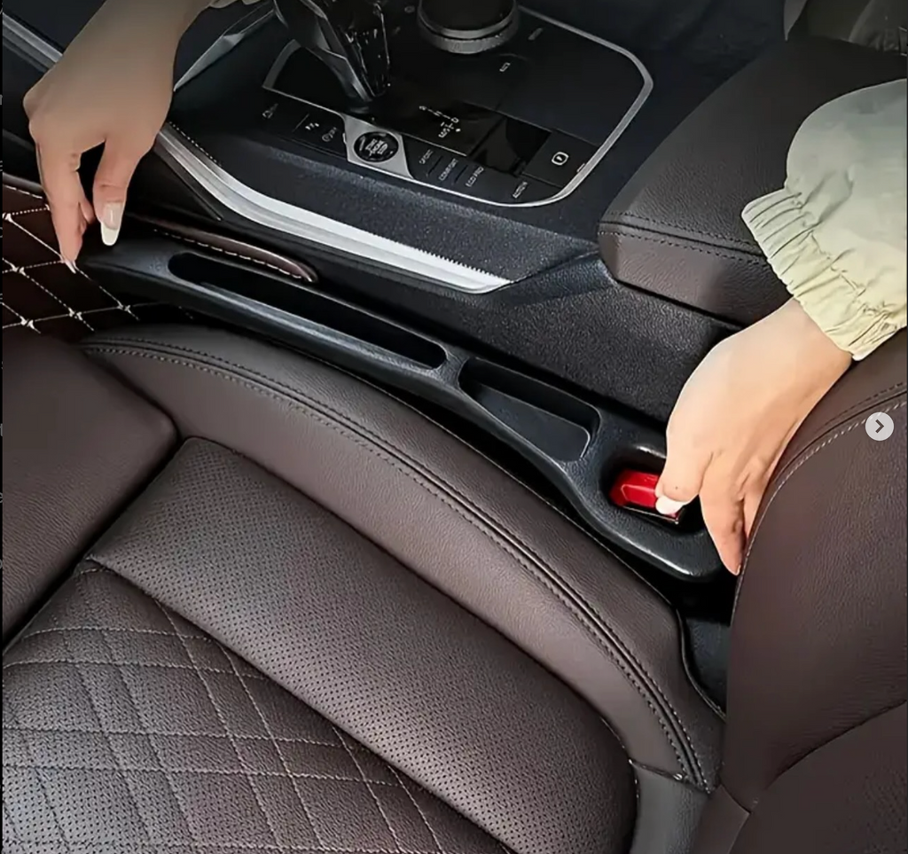 Storage box to fill the gap between car seats, set of 2 pieces. Available colors: black, red, beige, brown.