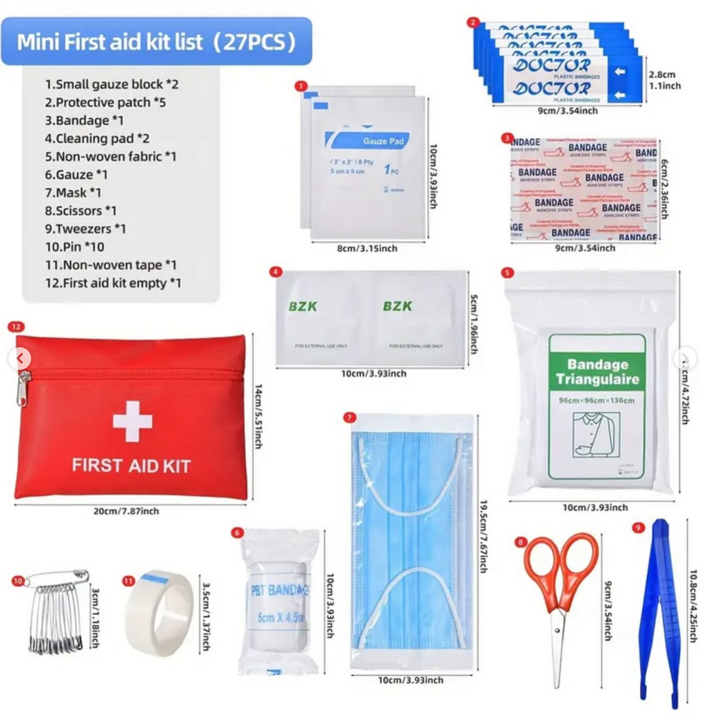 27-Piece Comprehensive First Aid Kit Suitable for Home, Car, Camping, Hiking - Essential Emergency Prep Equipment