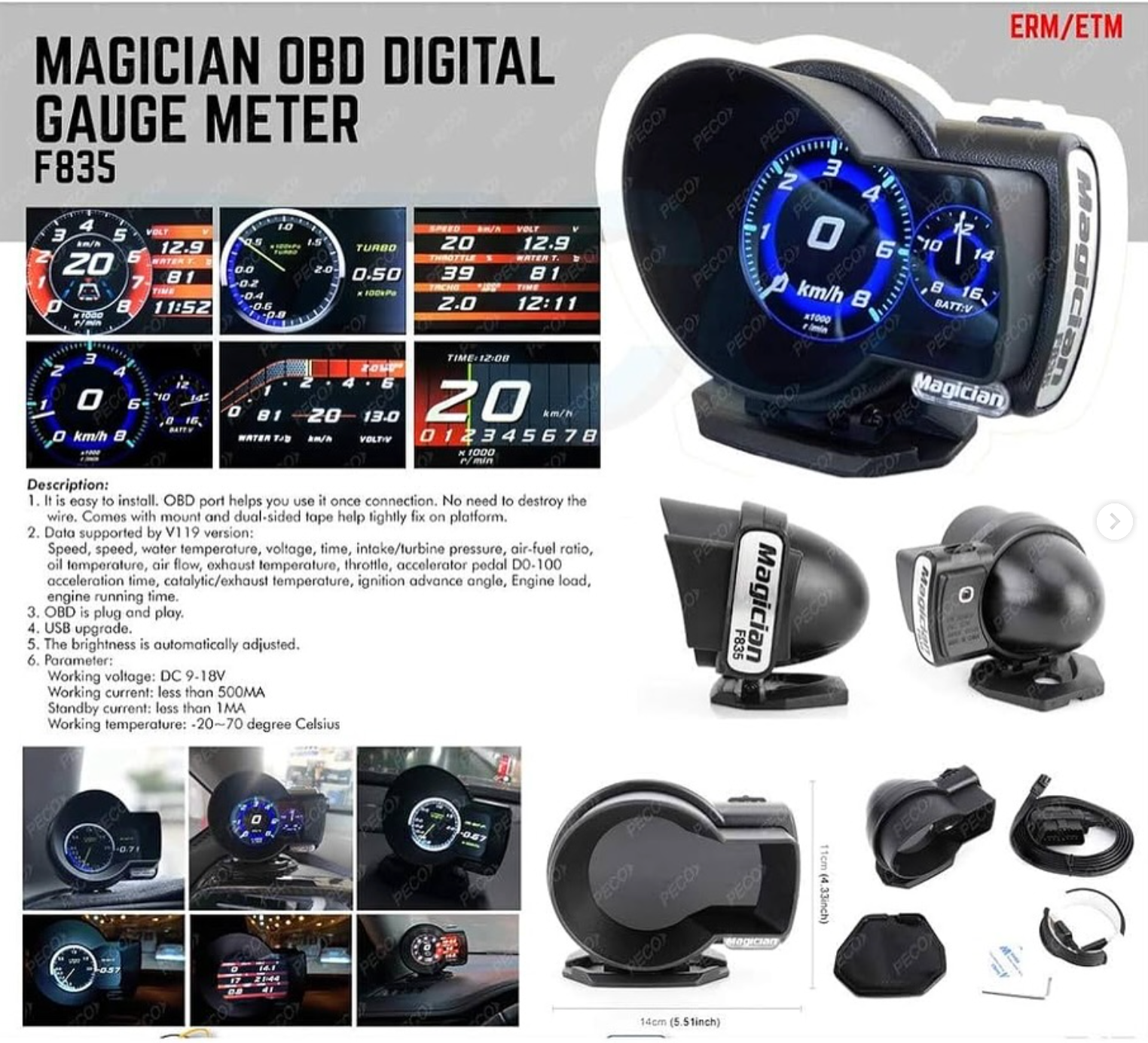 Multifunctional Magic Plug and OBD2 Trigger with Digital Meter [F835]