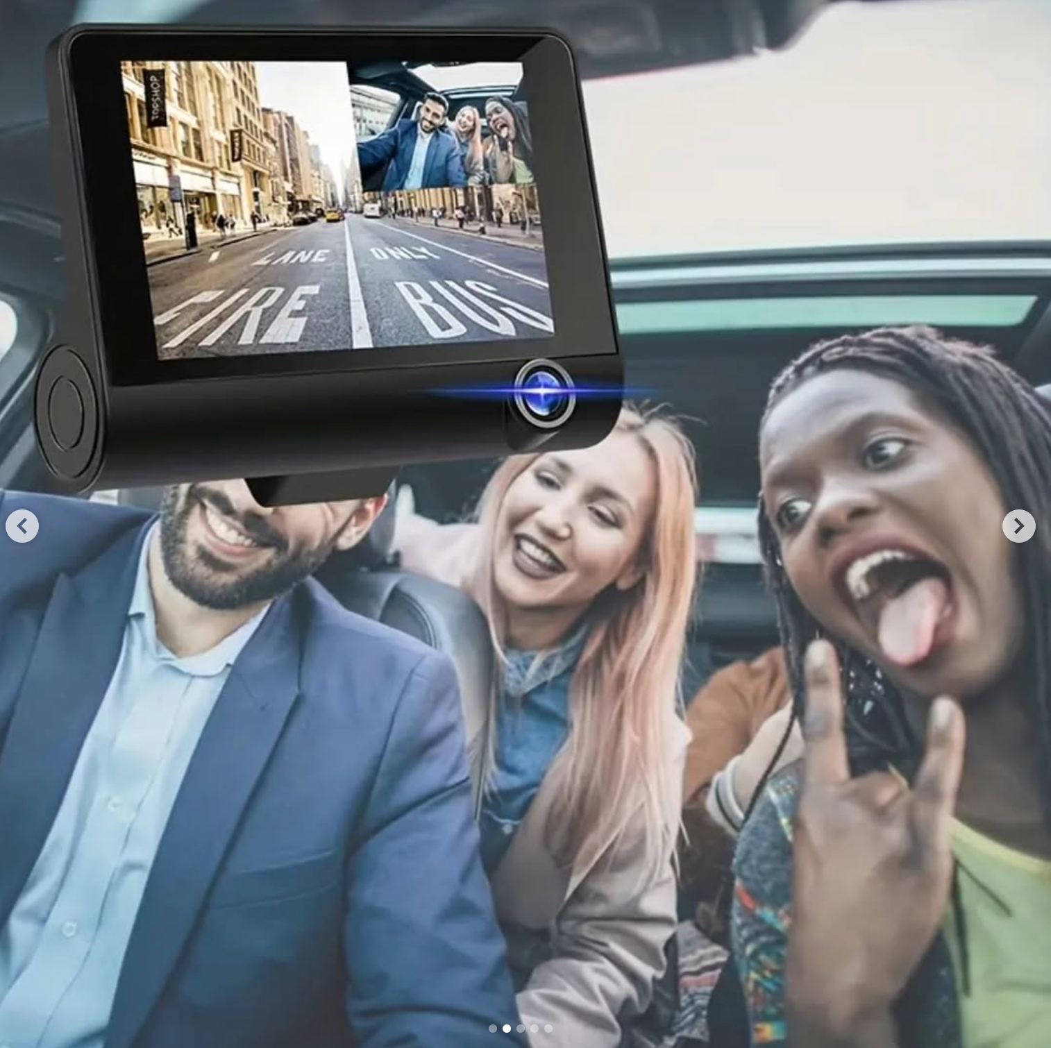 4 inch triple recording car DVR with front, interior and rear cameras