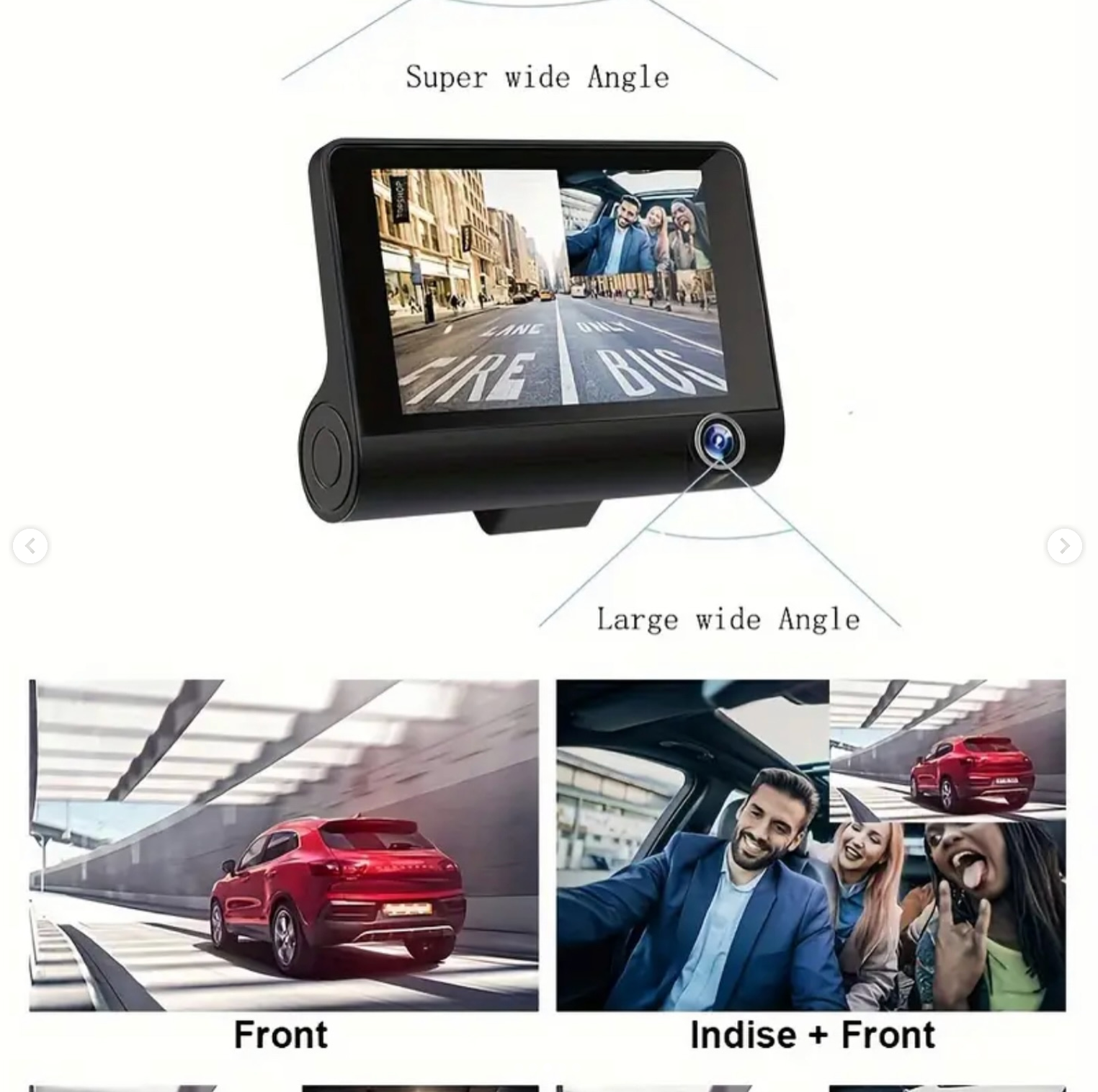 4 inch triple recording car DVR with front, interior and rear cameras