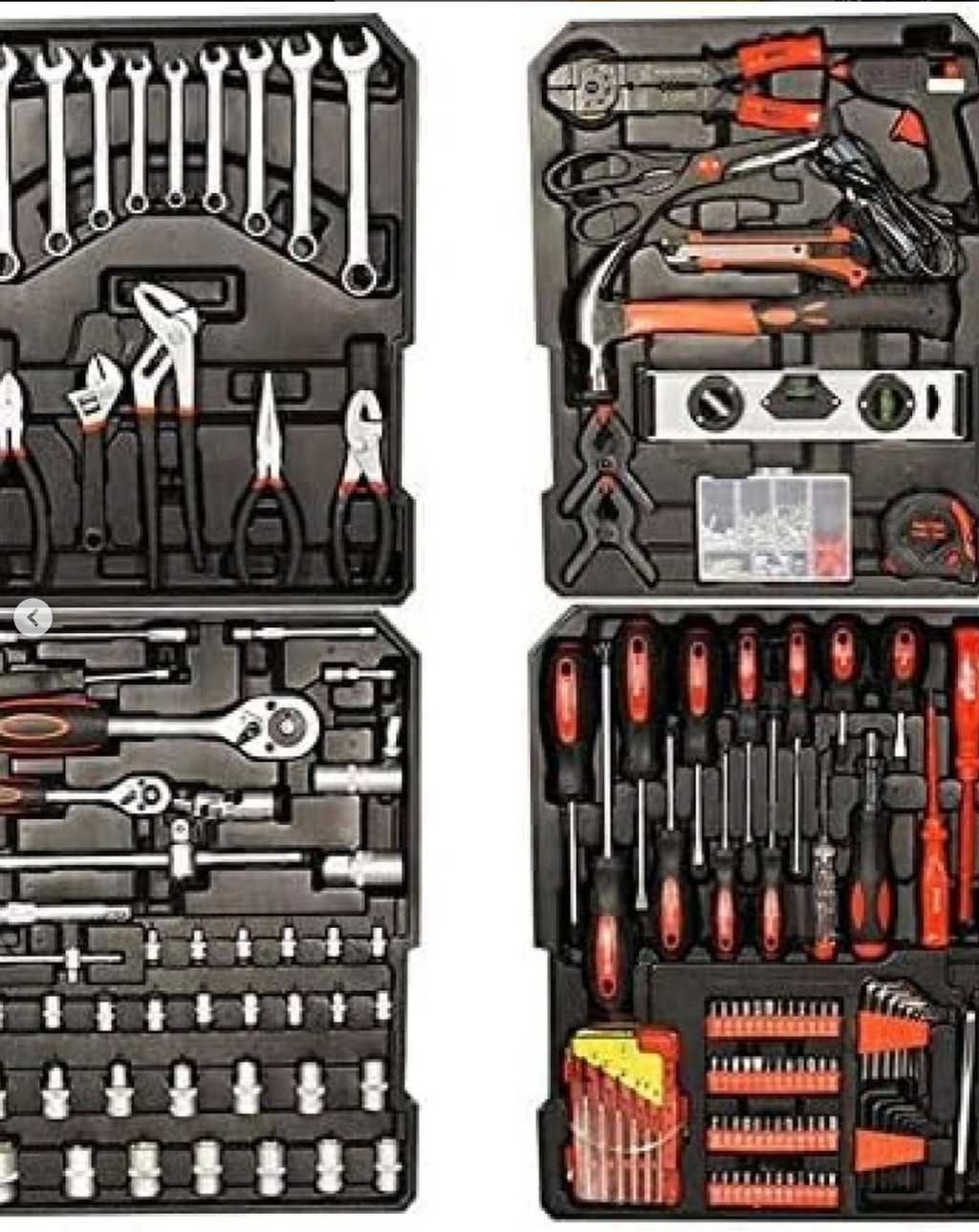 Complete home and business tool kit, 187 high-quality and organized pieces, contains 4 tool racks inside a bag with a telescopic handle and wheels that make handling the complete set very easy.