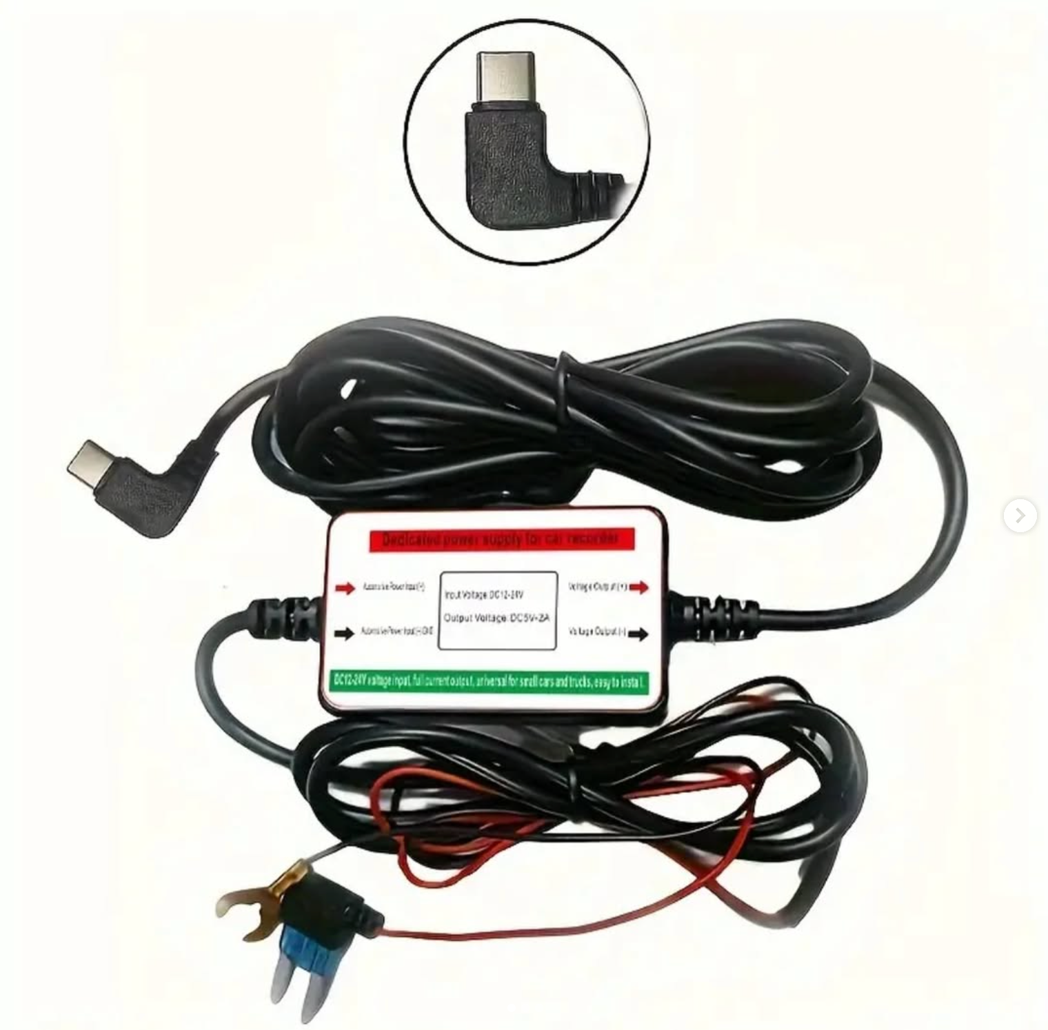 Dash cam operation cable via fuse box, 24-hour car monitoring with low voltage protection, Type-C port, Mini Type-C,