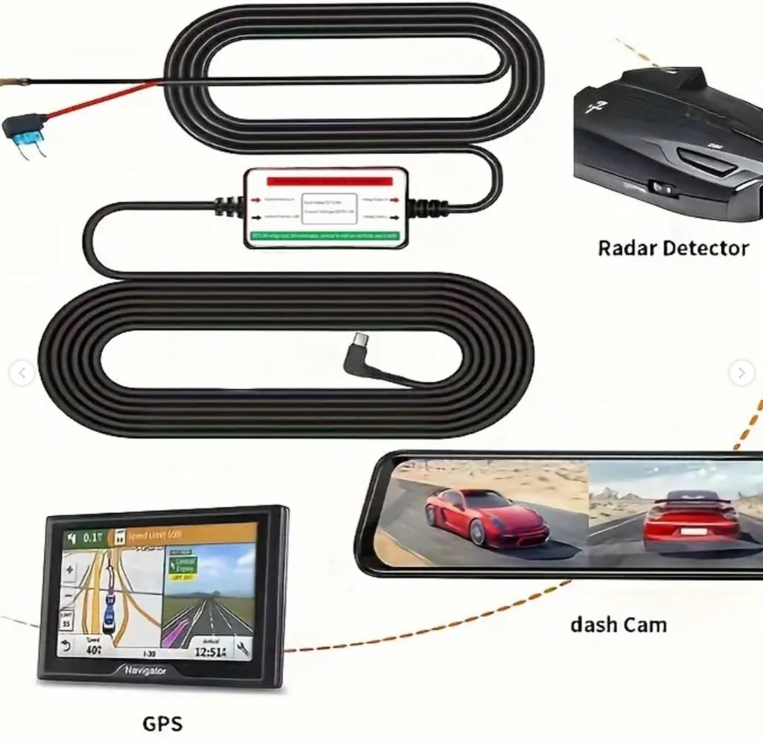 Dash cam operation cable via fuse box, 24-hour car monitoring with low voltage protection, Type-C port, Mini Type-C,