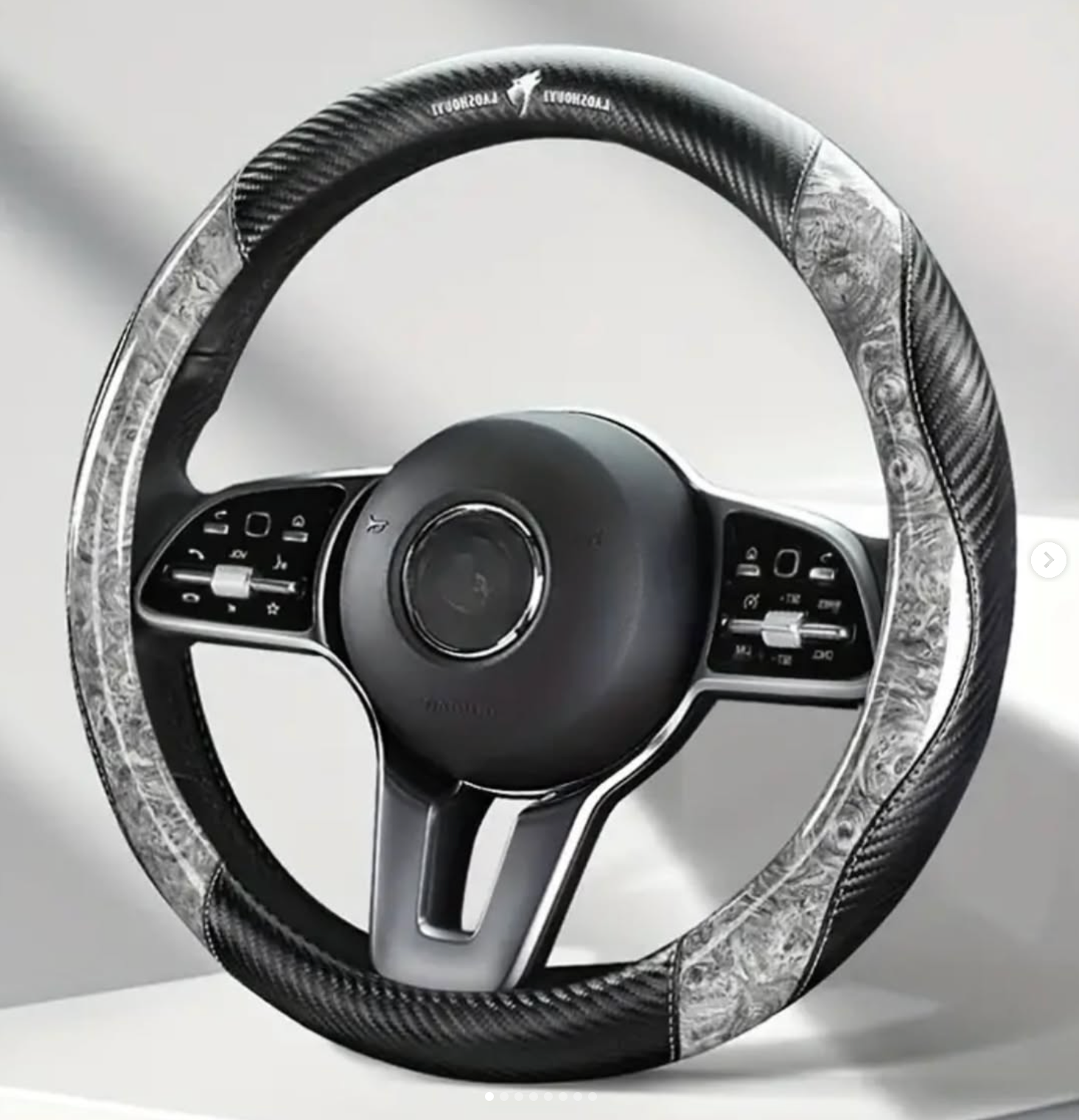 Wood grain, carbon fiber, faux leather, microfiber steering wheel cover, comfortable and non-slip. Colors available: black, brown, red, gray.