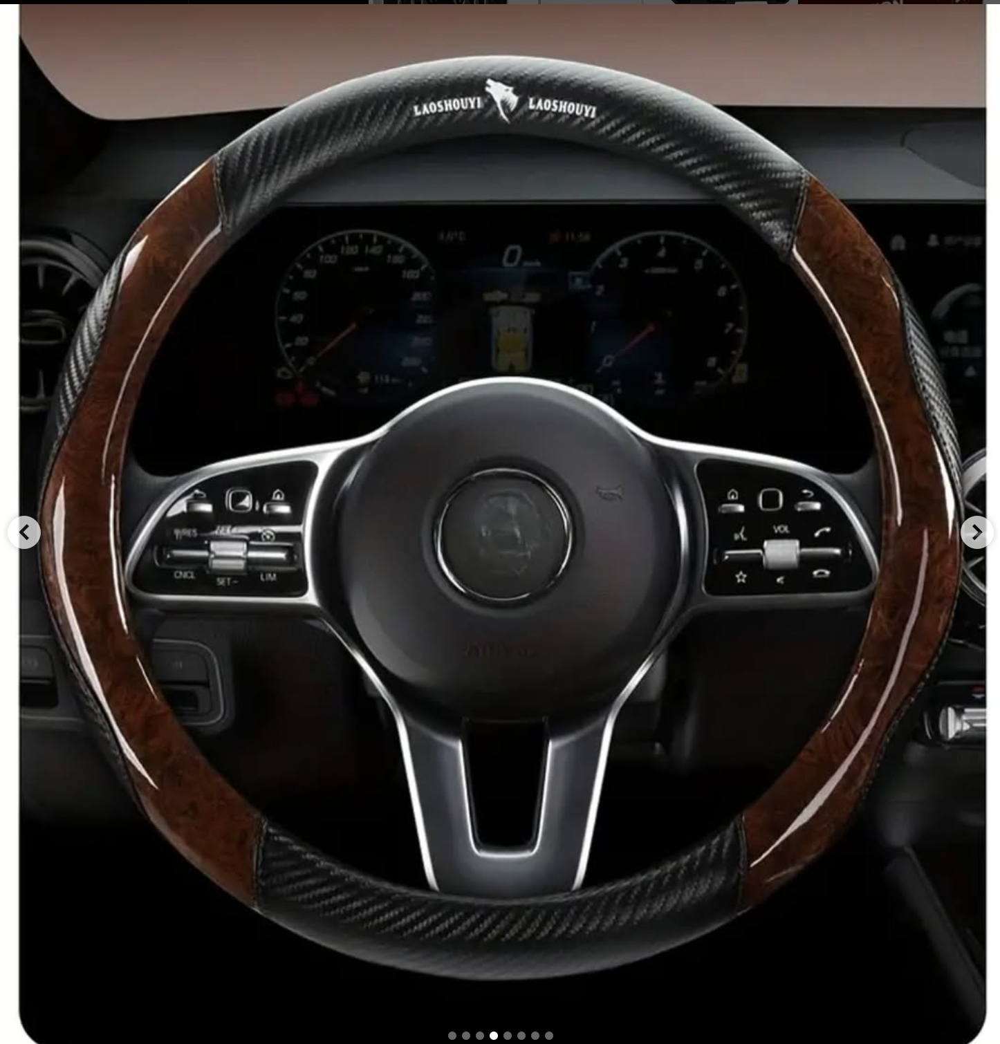 Wood grain, carbon fiber, faux leather, microfiber steering wheel cover, comfortable and non-slip. Colors available: black, brown, red, gray.