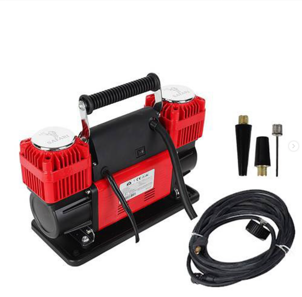 300 liter 2-cylinder car tire air compressor, suitable for all types of tires, features a long battery cable
