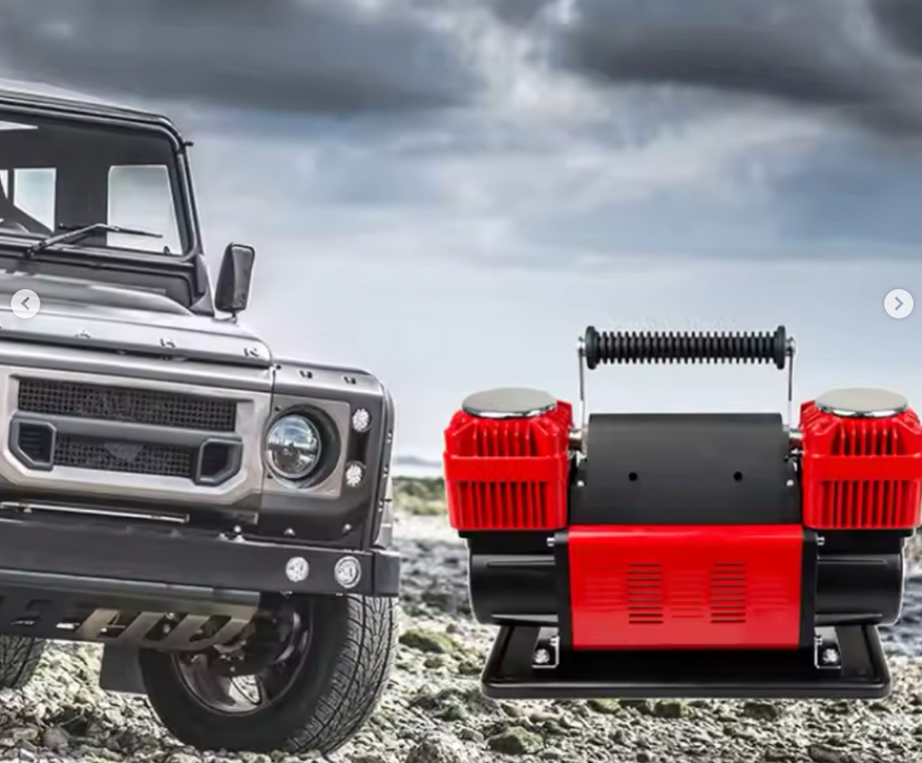 300 liter 2-cylinder car tire air compressor, suitable for all types of tires, features a long battery cable