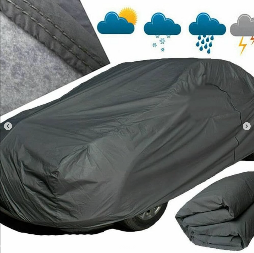 Double Layer Quilted Car Cover Waterproof Sun Dust Resistant Grey Salon Size Pocket Size 11