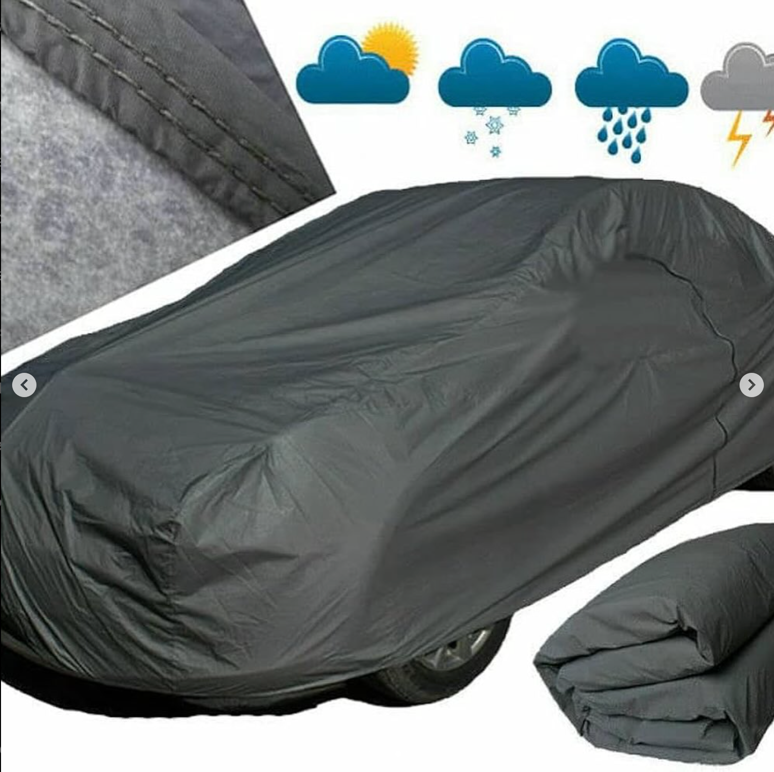 Double Layer Quilted Car Cover Waterproof Sun Dust Resistant Grey Salon Size Pocket Size 11