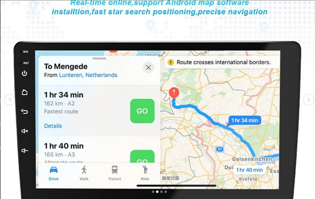 9-inch screen, 2GB RAM, 32GB Android system, GPS included.