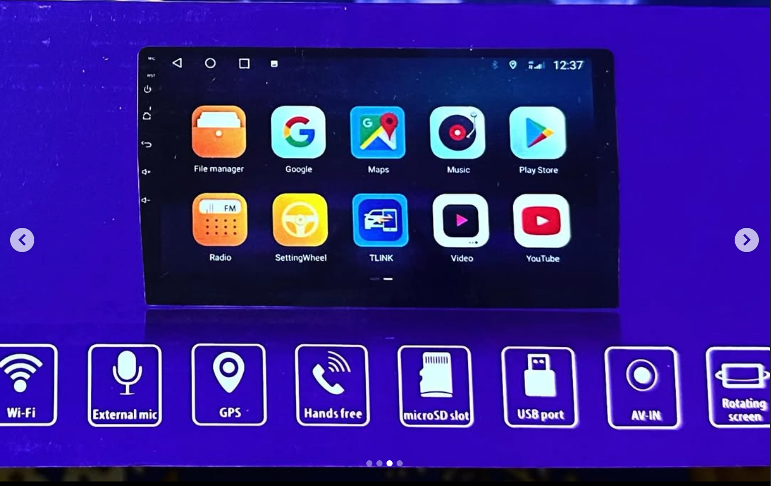 9-inch screen, 2GB RAM, 32GB Android system, GPS included.