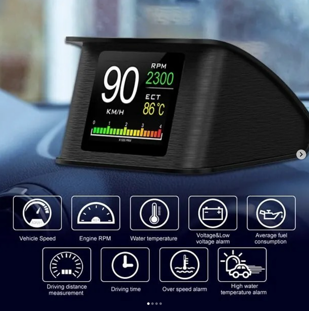 OBD2 HUD P10 Gauge Specifications Vehicle Speed, Coolant Temperature, On-Board Network Voltage, Instant Fuel Consumption, Mileage, Average Fuel Consumption, Auto Start/Stop, Car Acceleration Test Function