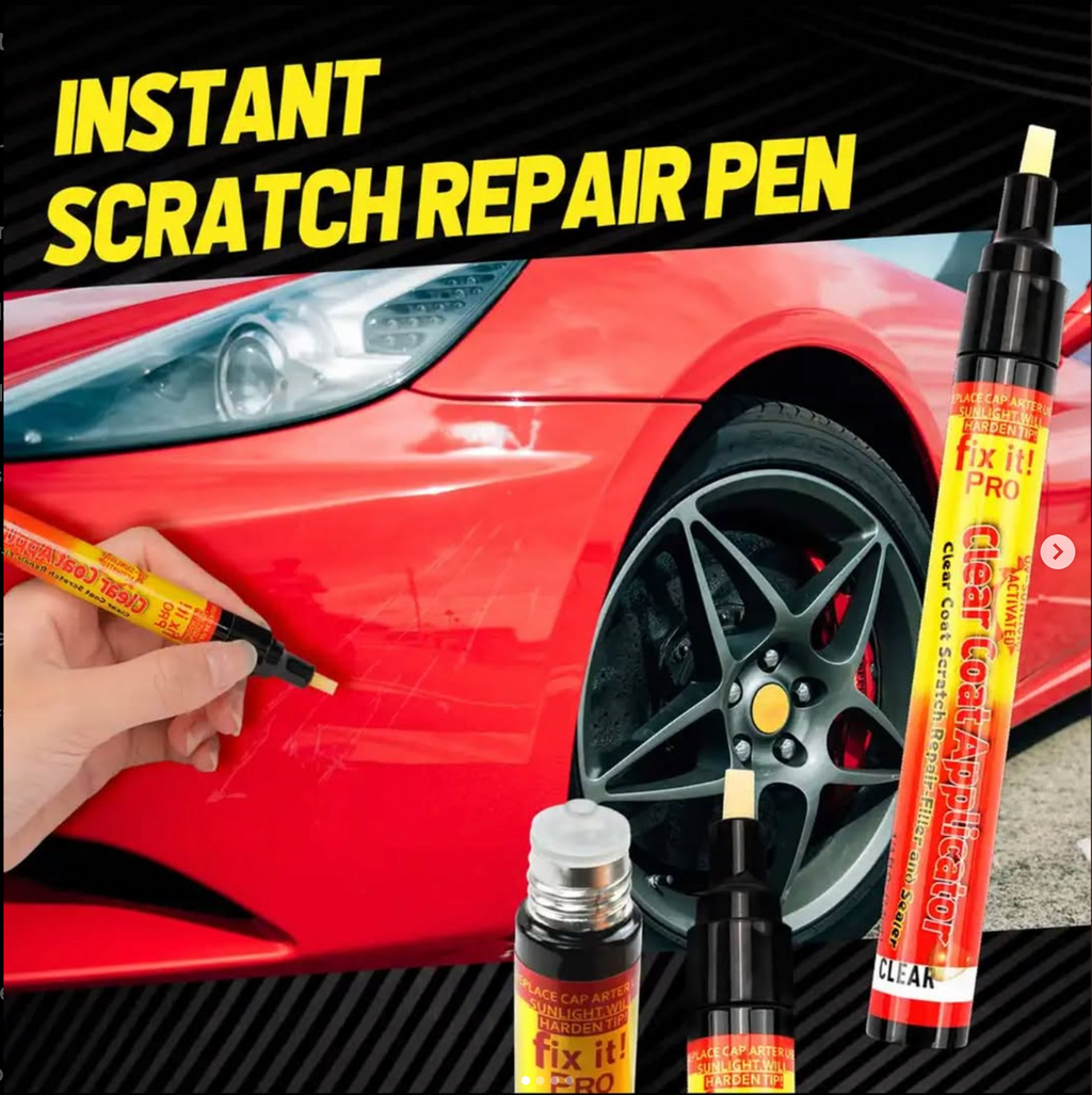 This scratch remover pen is perfect for car scratches. It's non-toxic, permanent, odorless, and waterproof. It repairs scratches in 3 steps