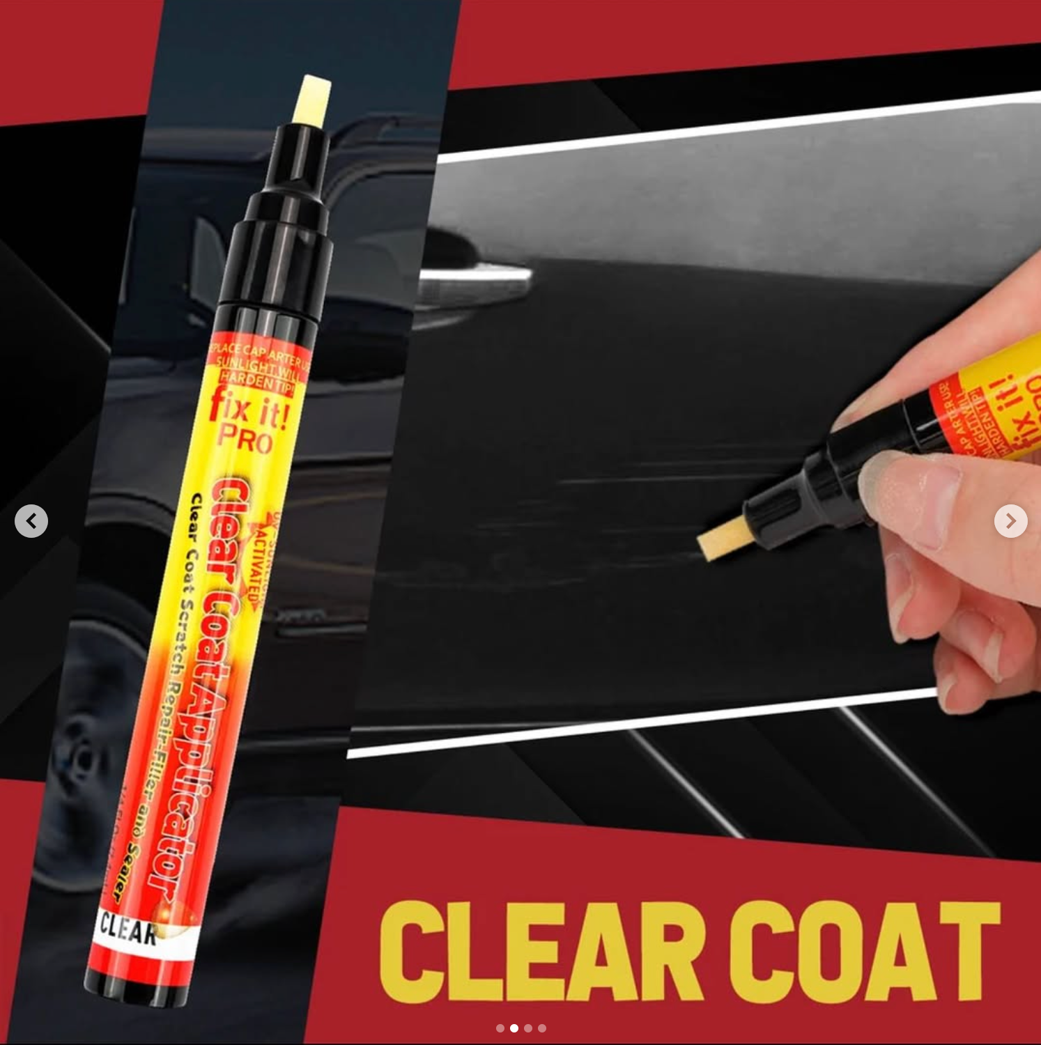 This scratch remover pen is perfect for car scratches. It's non-toxic, permanent, odorless, and waterproof. It repairs scratches in 3 steps