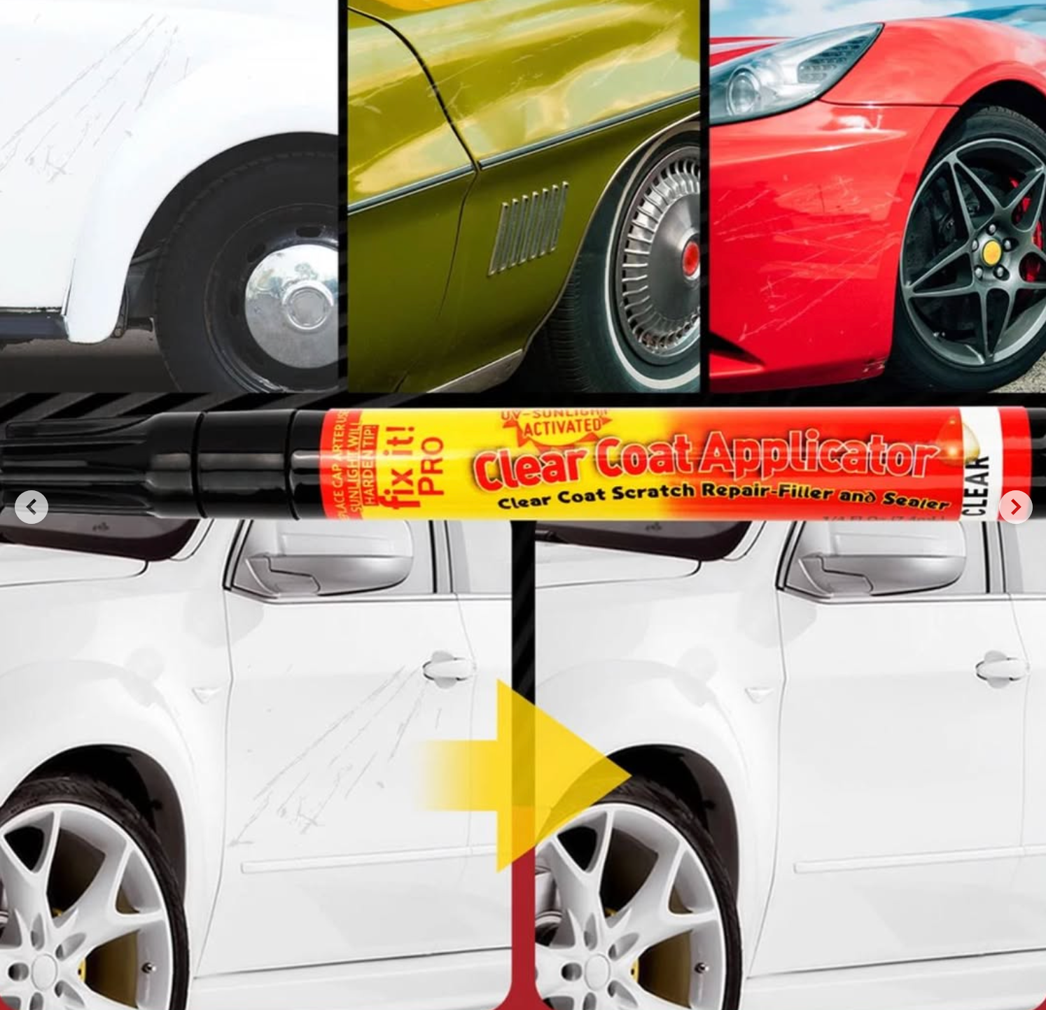 This scratch remover pen is perfect for car scratches. It's non-toxic, permanent, odorless, and waterproof. It repairs scratches in 3 steps