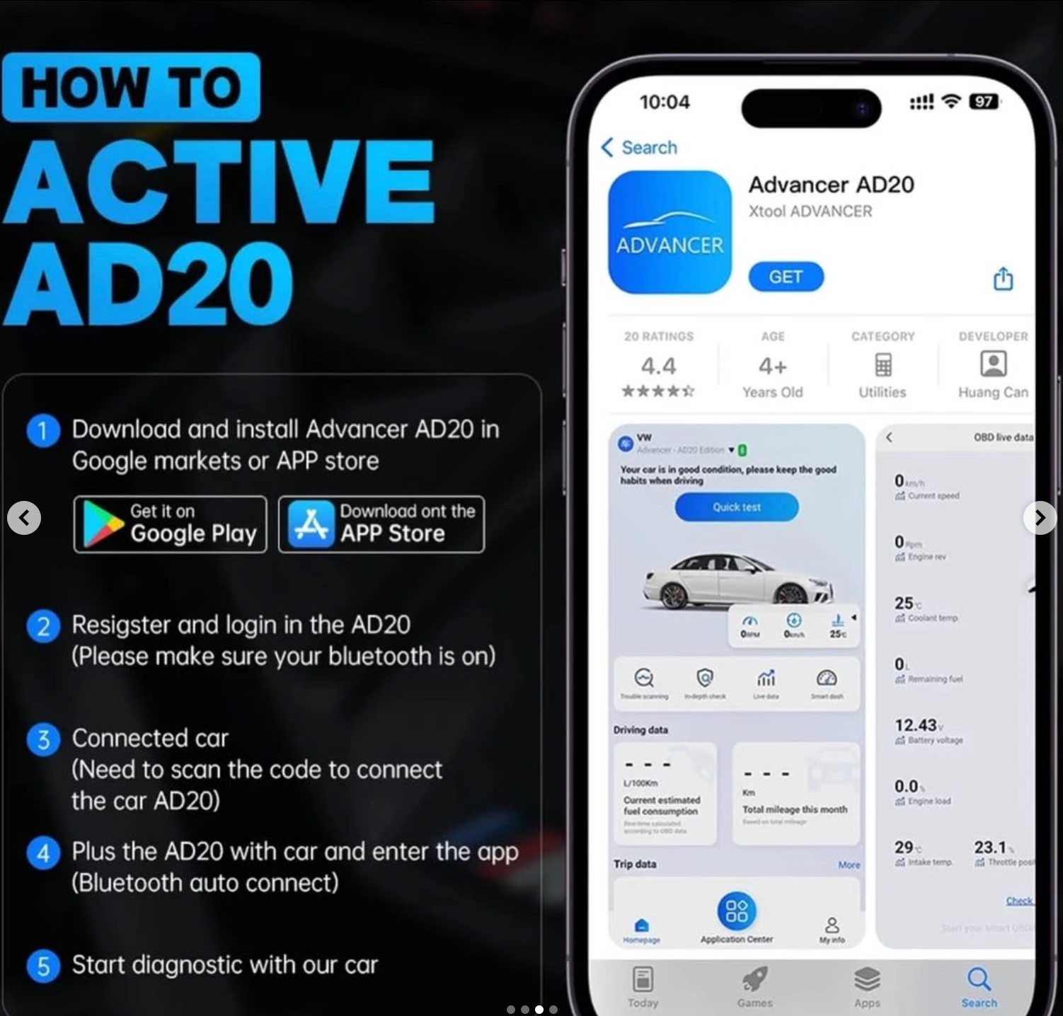 Latest XTOOL Car Diagnostic Tool AD20 Code Reader Scanner Engine System Better Than ELM327/AD10 for Android/IOS