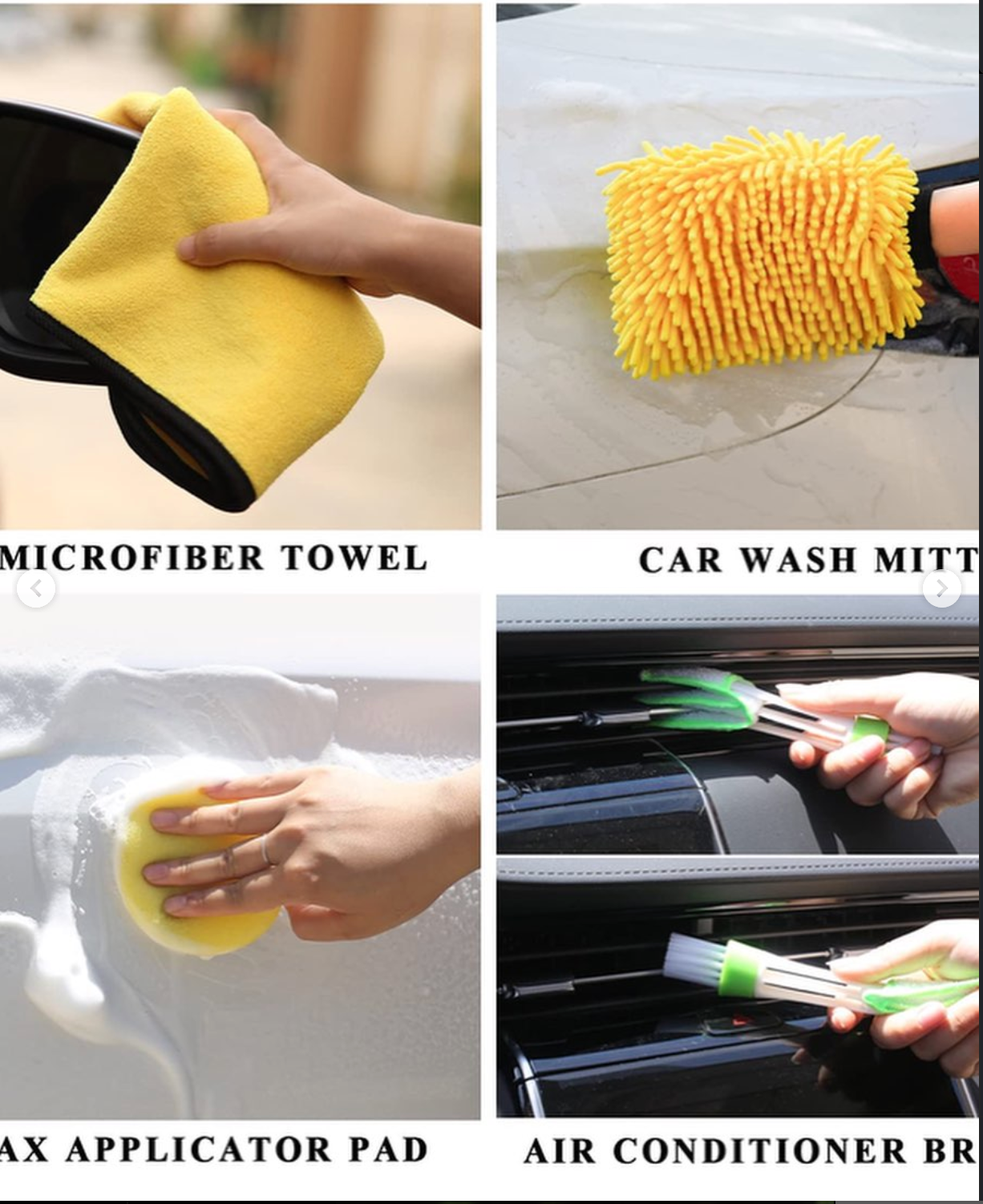 Car wash cleaning tool set display includes 23 pieces of cleaning supplies