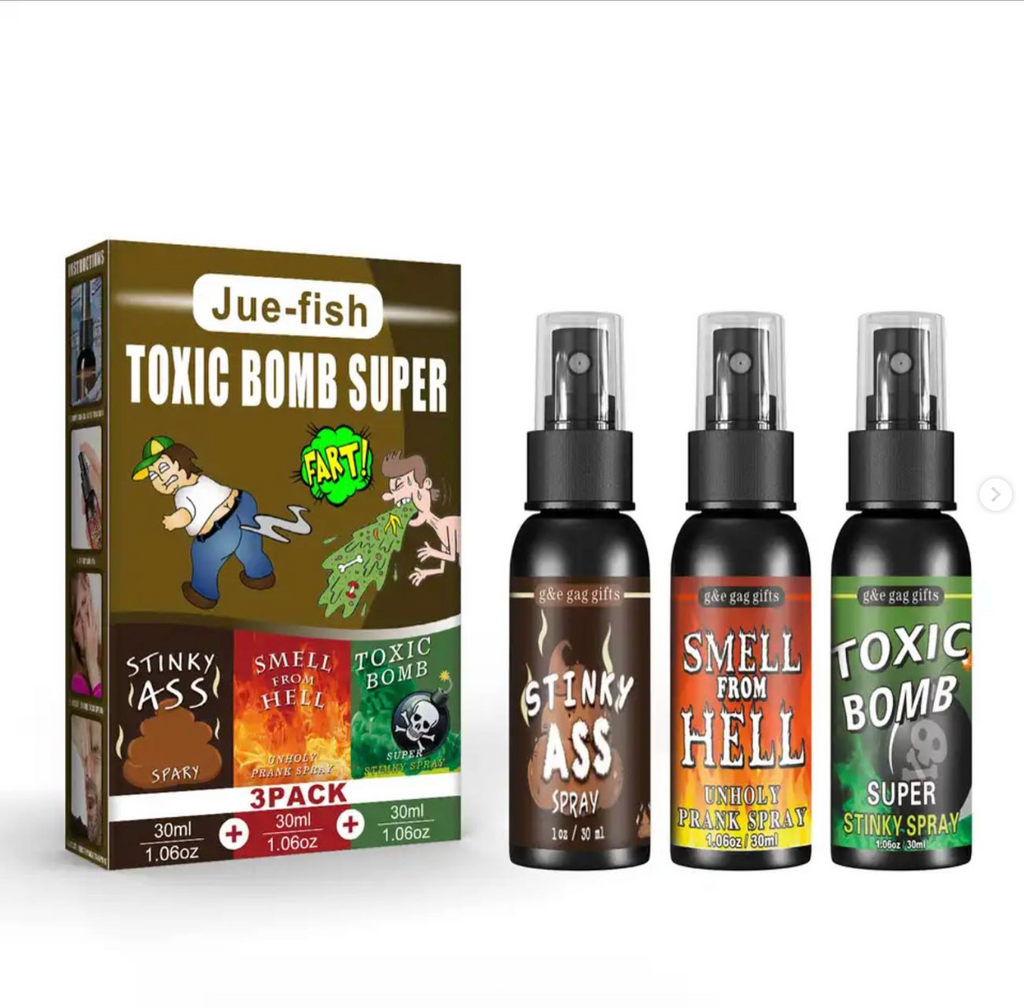 Joke with family and friends about the stench they can't stand with this liquid spray. This powerful, odor-fighting spray fills the entire room. Packaged in a small 30ml bottle, it's easy to conceal. Three scents