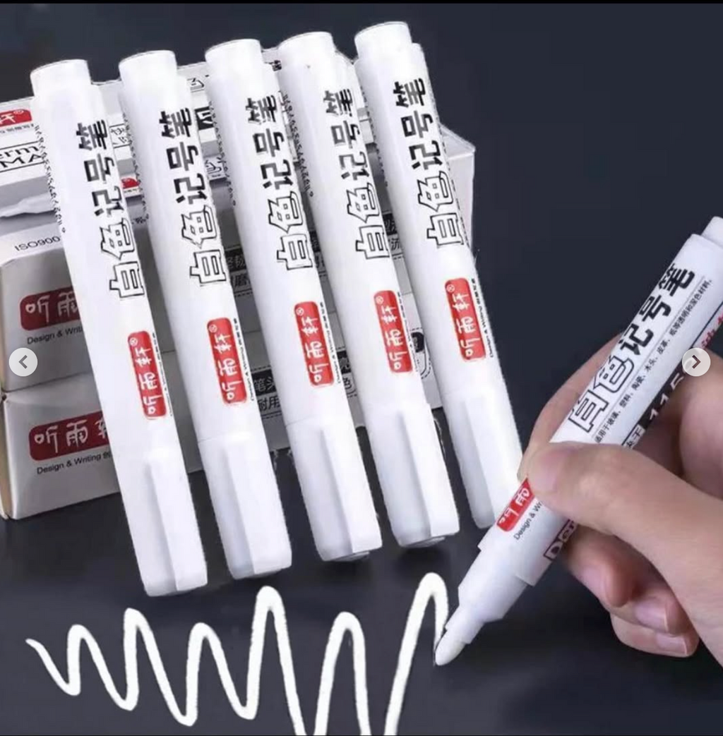 قلم تحديد الإطارات المقاوم للماء باللون الأبيض - 5 أقلام