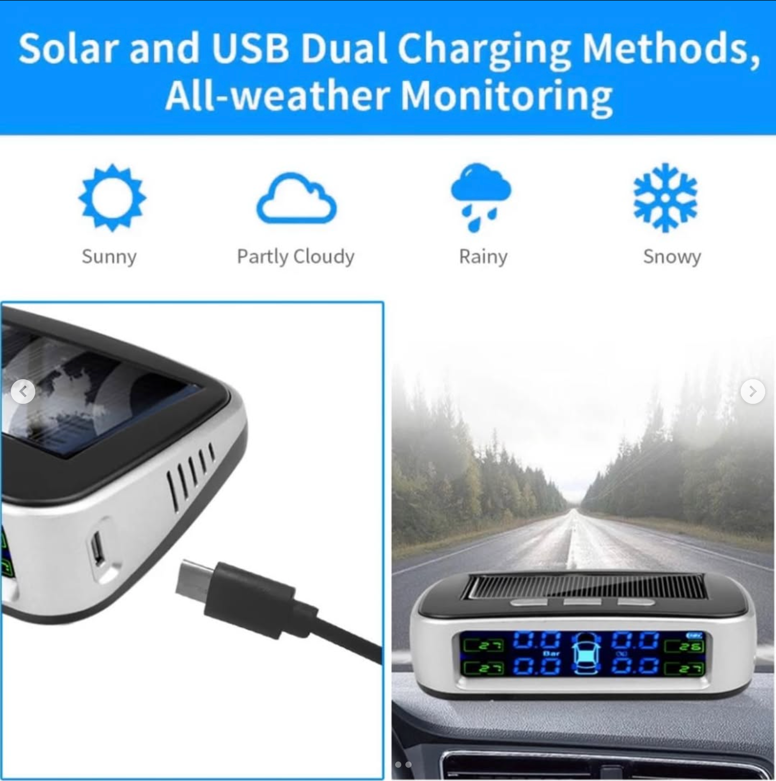 Solar Powered Car TPMS Tire Pressure Monitoring System Smart Digital TMPS USB Auto Security Alarm Tire Pressure Sensor