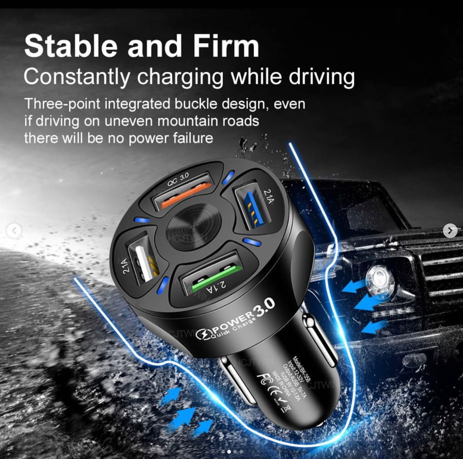 USB Car Charger with Light Fast Charger with 4 Charging Ports