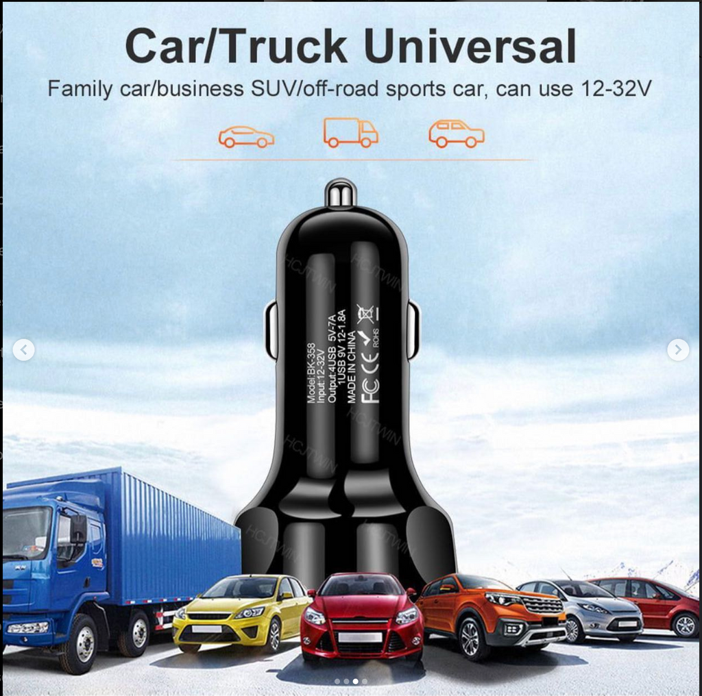 USB Car Charger with Light Fast Charger with 4 Charging Ports